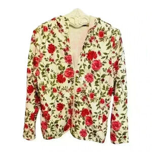 Basic Editions Women's Floral Hooded Long Sleeve Top Size S Multicolor